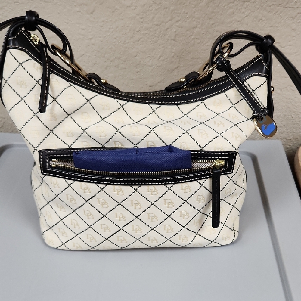 Dooney & Bourke Cream and Black Quilted Hobo Bag